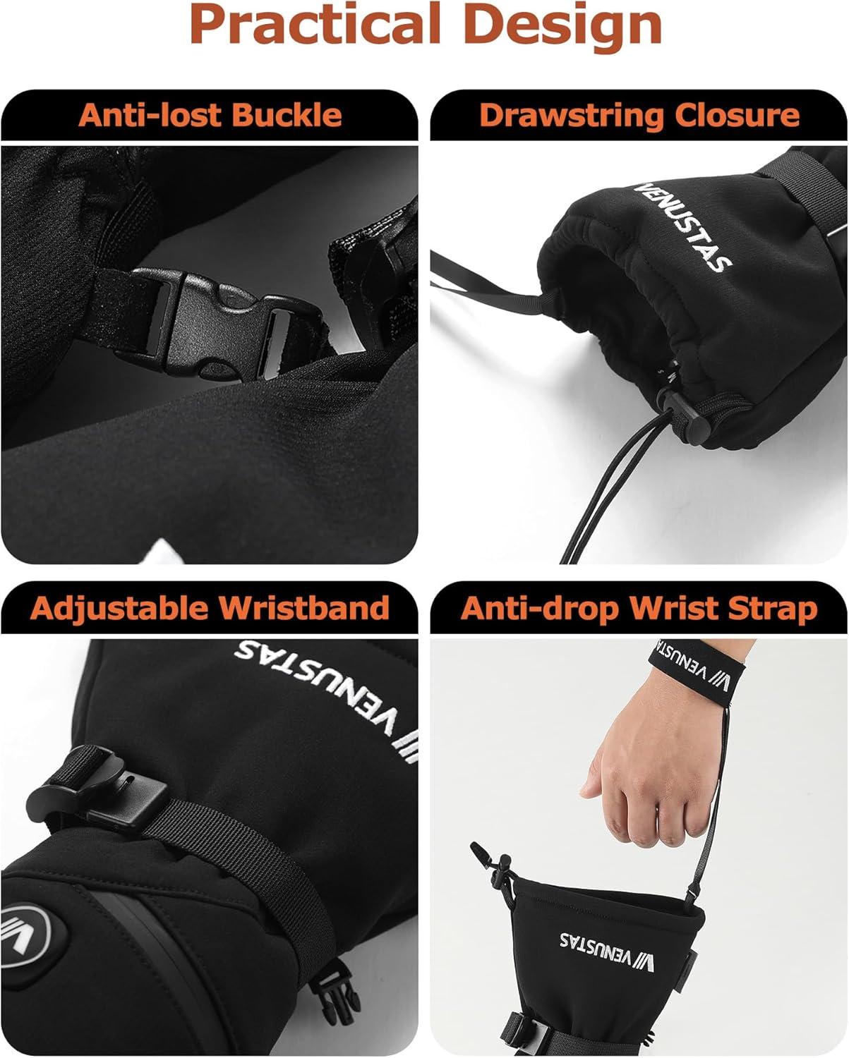 imageVenustas Heated Mittens for Men ampamp Women 14H Battery Gloves with Smart Temperature Control Waterproof Leather Ski GlovesBlack