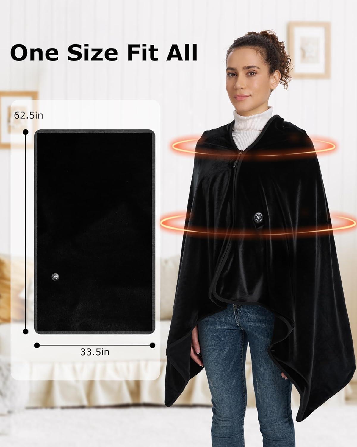 imageVenustas Heated Throw Blanket with Battery Portable Heated Shawl Soft Fleece Zipper Design for Outdoor ampamp Home