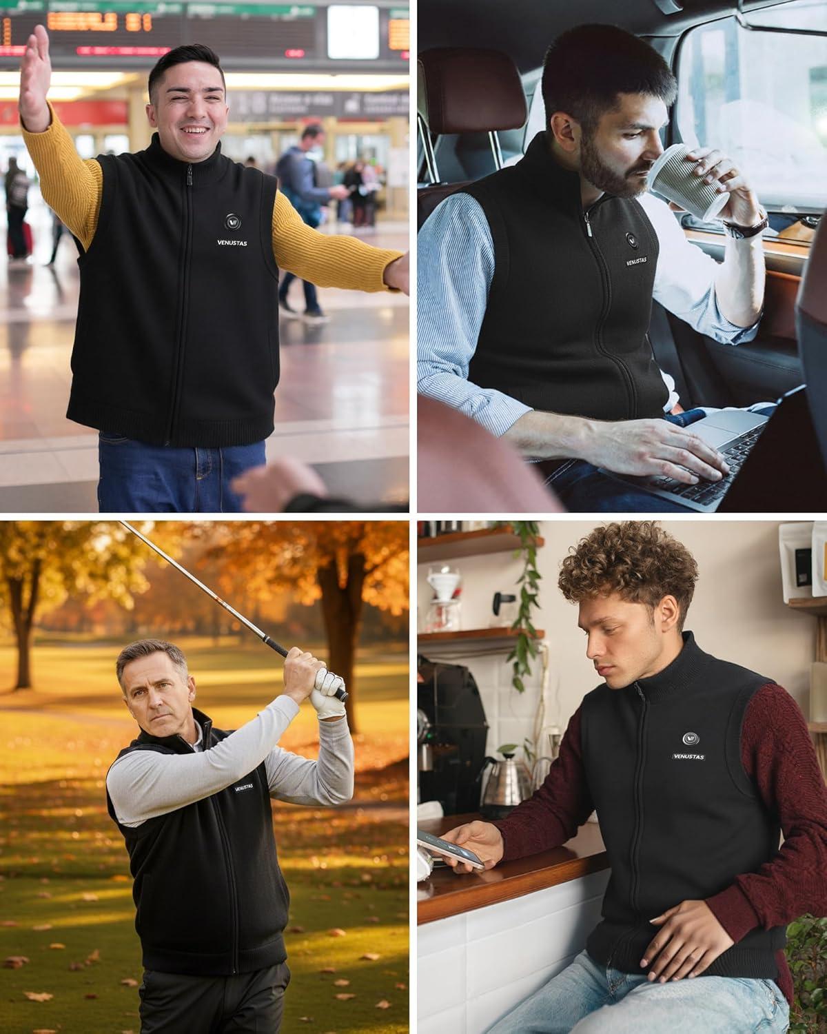 imageVenustas Mens Heated Sweater Vest with Battery 11Hours Warmth Lightweight Soft Knit Heated Vest for OutdoorBlack