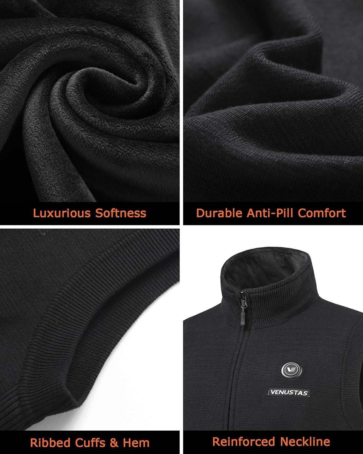 imageVenustas Mens Heated Sweater Vest with Battery 11Hours Warmth Lightweight Soft Knit Heated Vest for OutdoorBlack