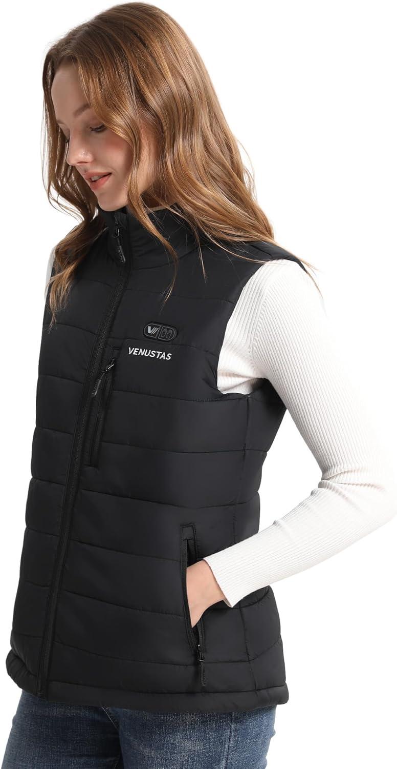 imageVenustas Women 12V DualControl Heated Vest with Battery Durable 40D Nylon Electric Vest for Winter Outdoor WorkBlack