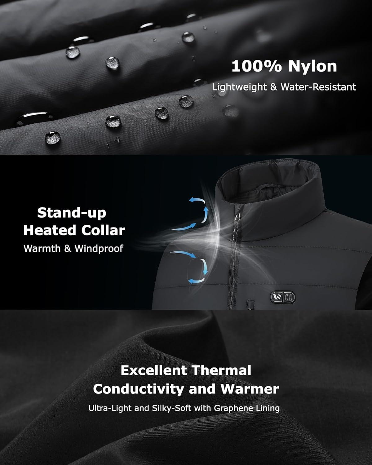 imageVenustas Women 12V DualControl Heated Vest with Battery Durable 40D Nylon Electric Vest for Winter Outdoor WorkBlack