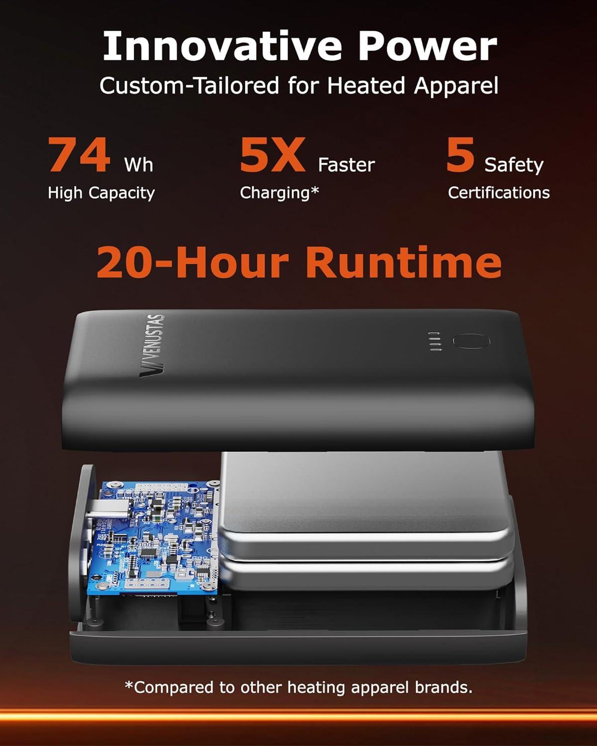 imageVenustas Womens Fleece Heated Vest with Battery Up to 20 Hours Runtime Insulated Electric CoatBlack