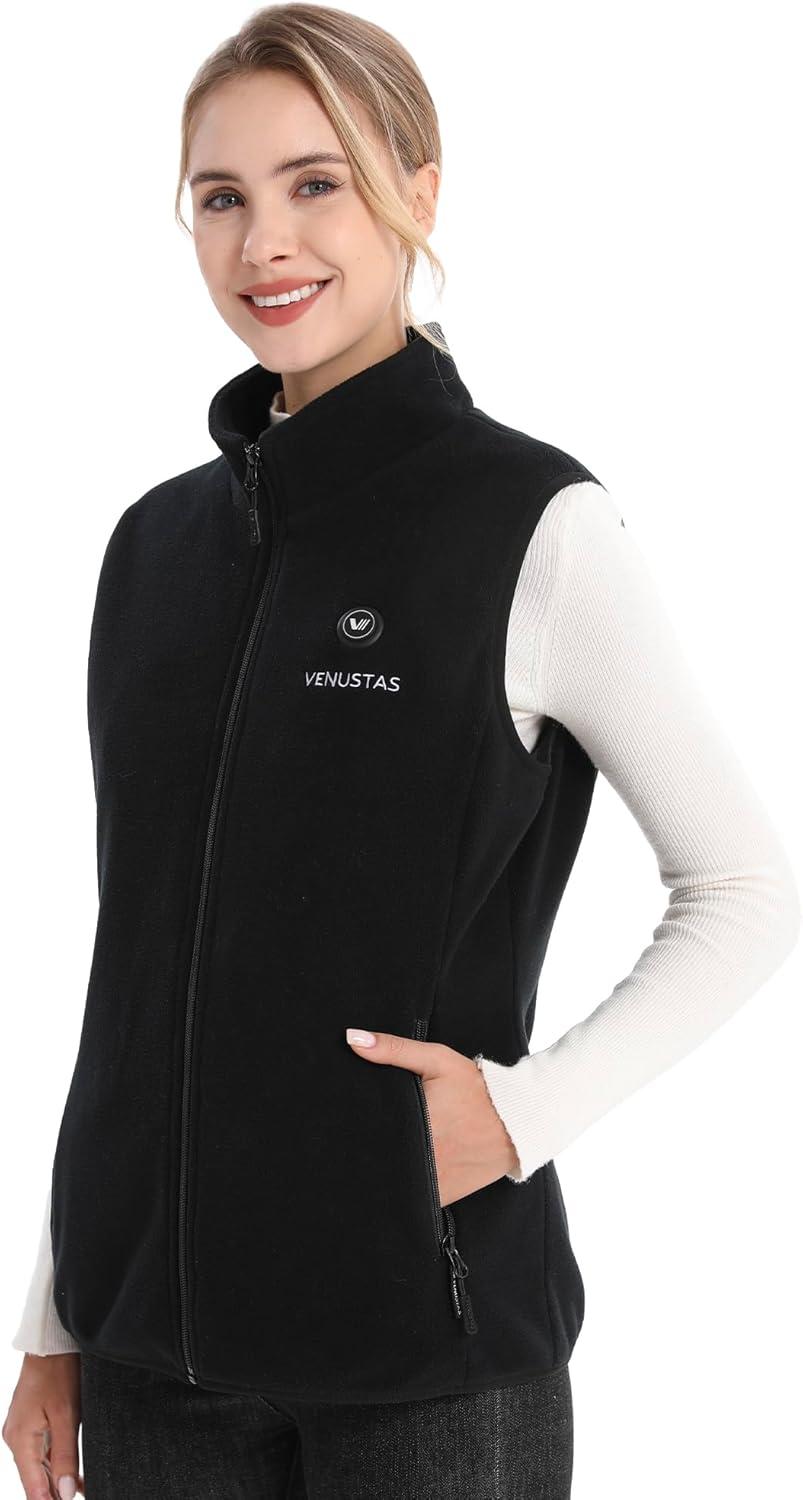 imageVenustas Womens Fleece Heated Vest with Battery Up to 20 Hours Runtime Insulated Electric CoatBlack