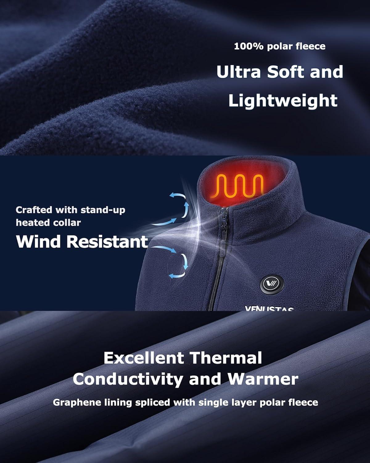 imageVenustas Womens Fleece Heated Vest with Battery Up to 20 Hours Runtime Insulated Electric CoatNavy