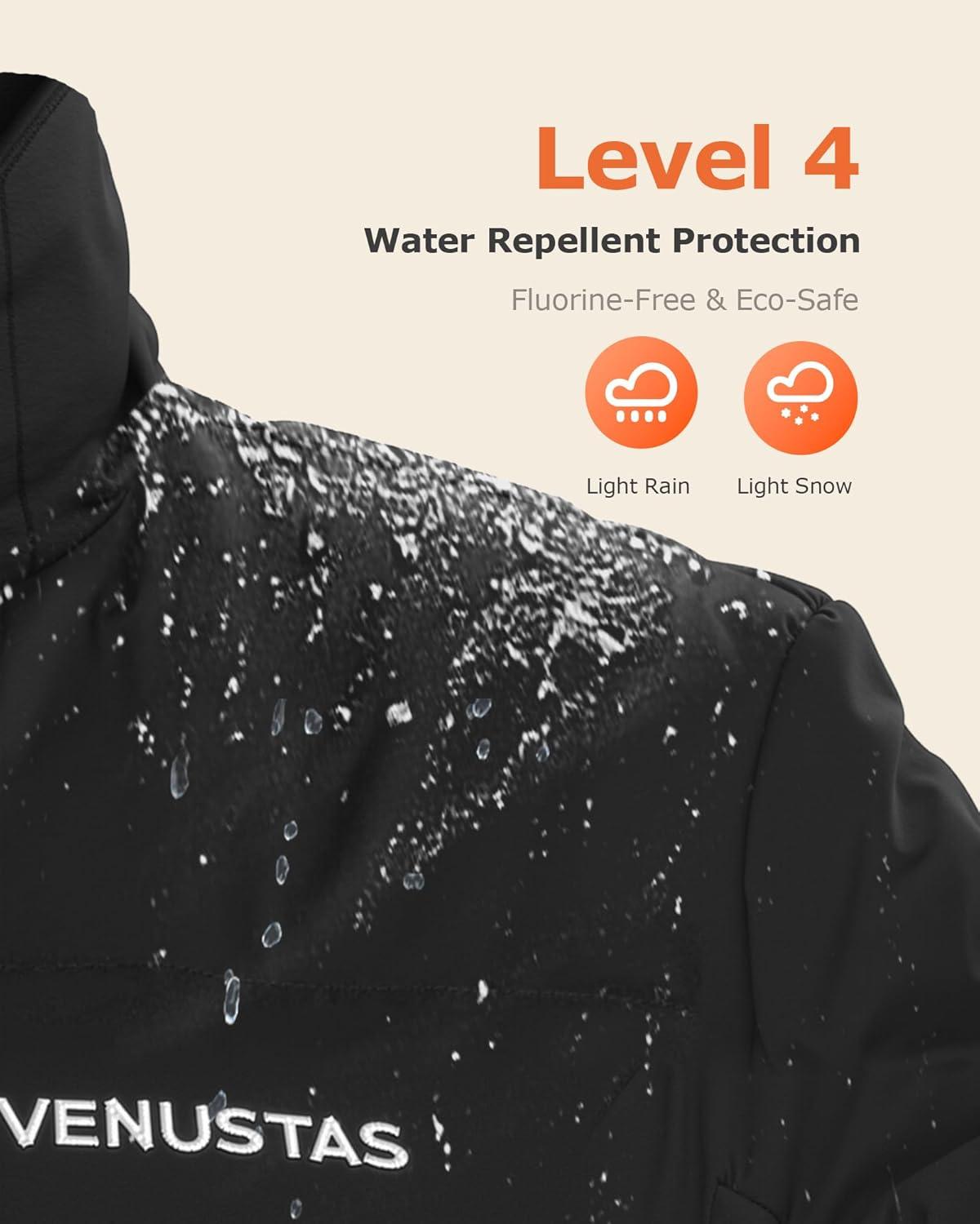 imageVenustas Womens Long Down Coat with Detachable Hood WaterRepellent Winter Puffer Parka JacketBlack