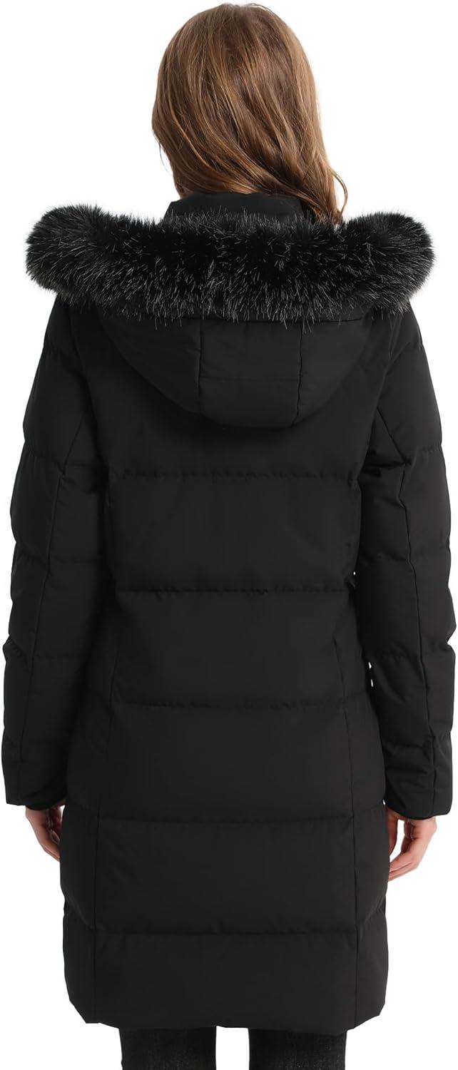 imageVenustas Womens Long Down Coat with Detachable Hood WaterRepellent Winter Puffer Parka JacketBlack
