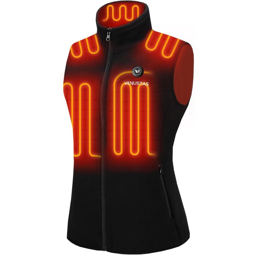 imageVenustas Womens Fleece Heated Vest with Battery Up to 20 Hours Runtime Insulated Electric CoatBlack