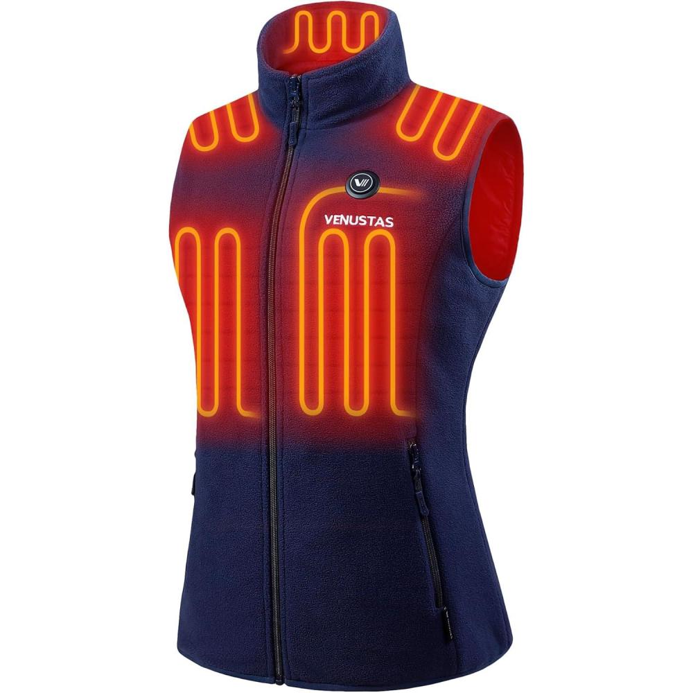 imageVenustas Womens Fleece Heated Vest with Battery Up to 20 Hours Runtime Insulated Electric CoatNavy