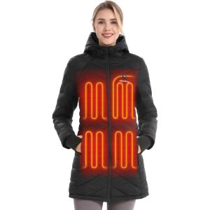 imageVenustas Womens Long Heated Jacket with Battery Pack 100 Recycled Quilted Electric Puffer Winter Coat with HoodBlack