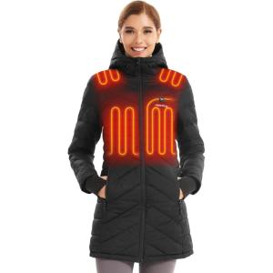 imageVenustas Womens Long Heated Jacket with Battery Pack 100 Recycled Quilted Electric Puffer Winter Coat with HoodUpgrade Black