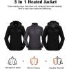 imageVenustas Womens 3in1 Heated Jacket with Battery Waterproof Skiing Jacket with HoodGrey