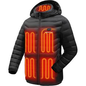 imageVenustas Unisex Heated Jacket Up to 20 Hours Warmth 6 Heat Zones Heated Coat with Battery for Men and WomenBlack