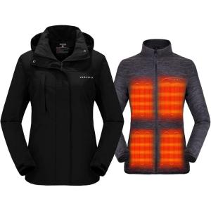 imageVenustas Womens 3in1 Heated Jacket with Battery Waterproof Skiing Jacket with HoodGrey