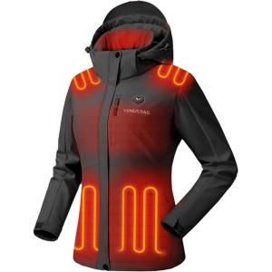 imageVenustas Womens Heated Jacket with Battery 20 Hours Warmth Waterproof Insulated Heated Coat with Detachable HoodBlack