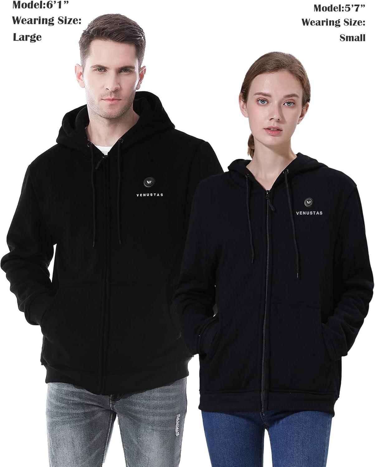 imageVenustas Unisex Heated Hoodie with Battery FullZip Heated Jacket for Women and MenBlack