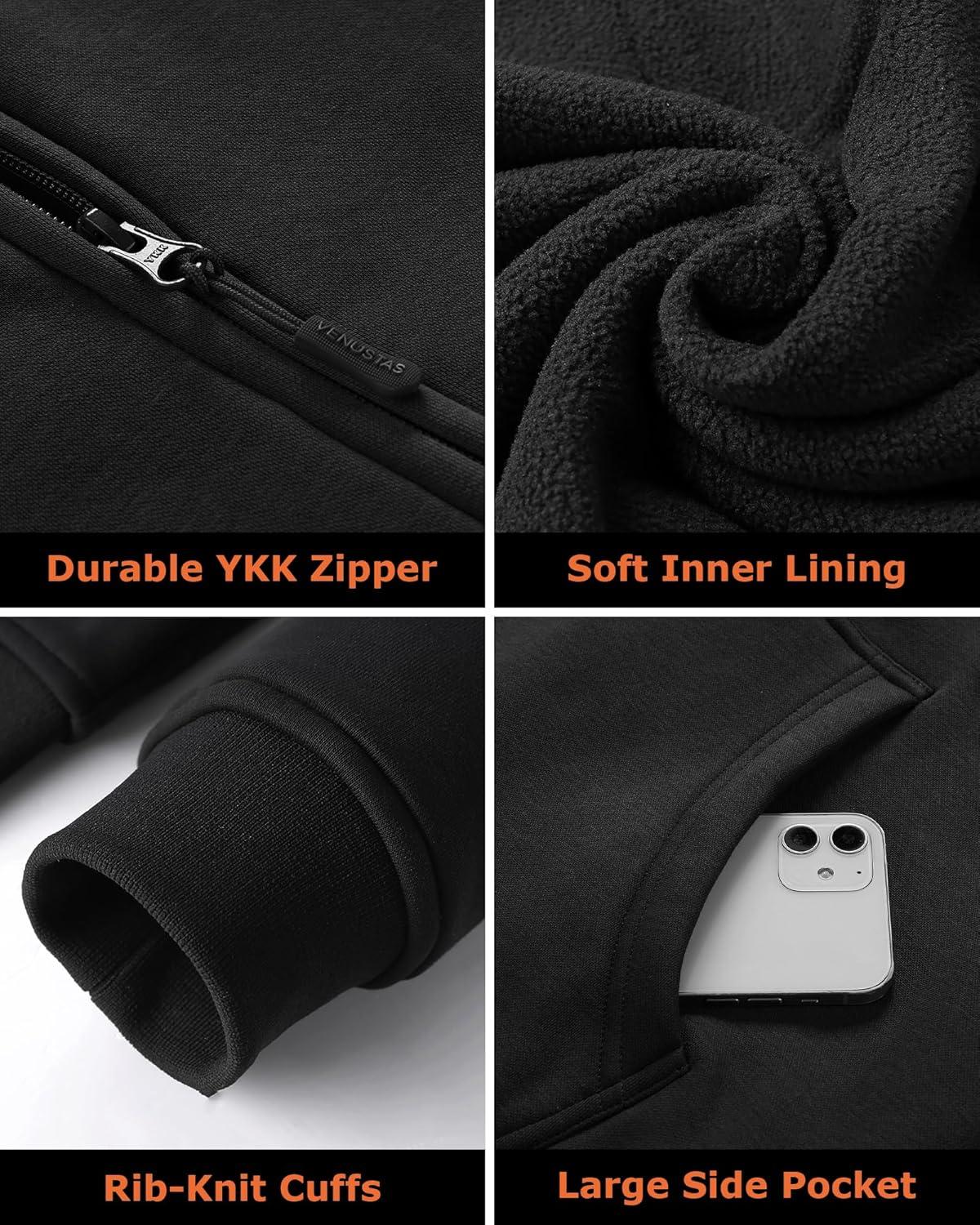 imageVenustas Unisex Heated Hoodie with Battery FullZip Heated Jacket for Women and MenBlack