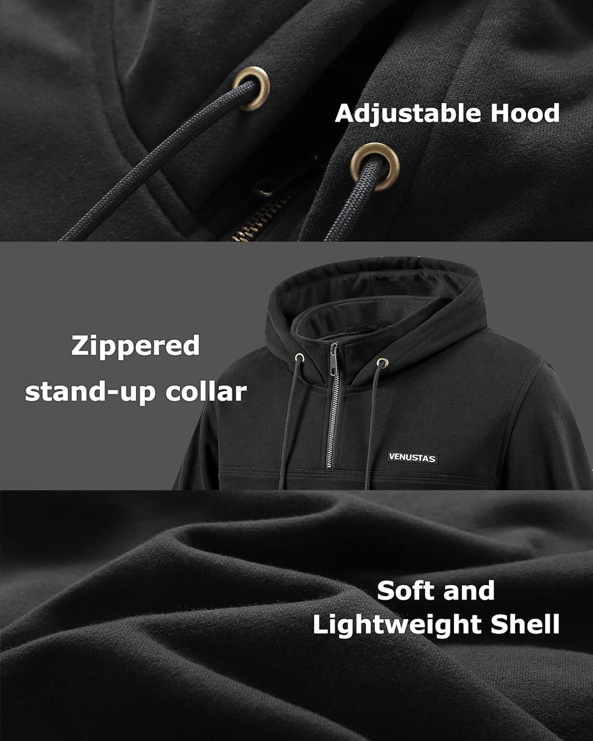 imageVenustas Unisex Heated Hoodie with Battery QuarterZip Pullover Sweatshirt with 6 Heating Zones for Men ampamp WomenBlack
