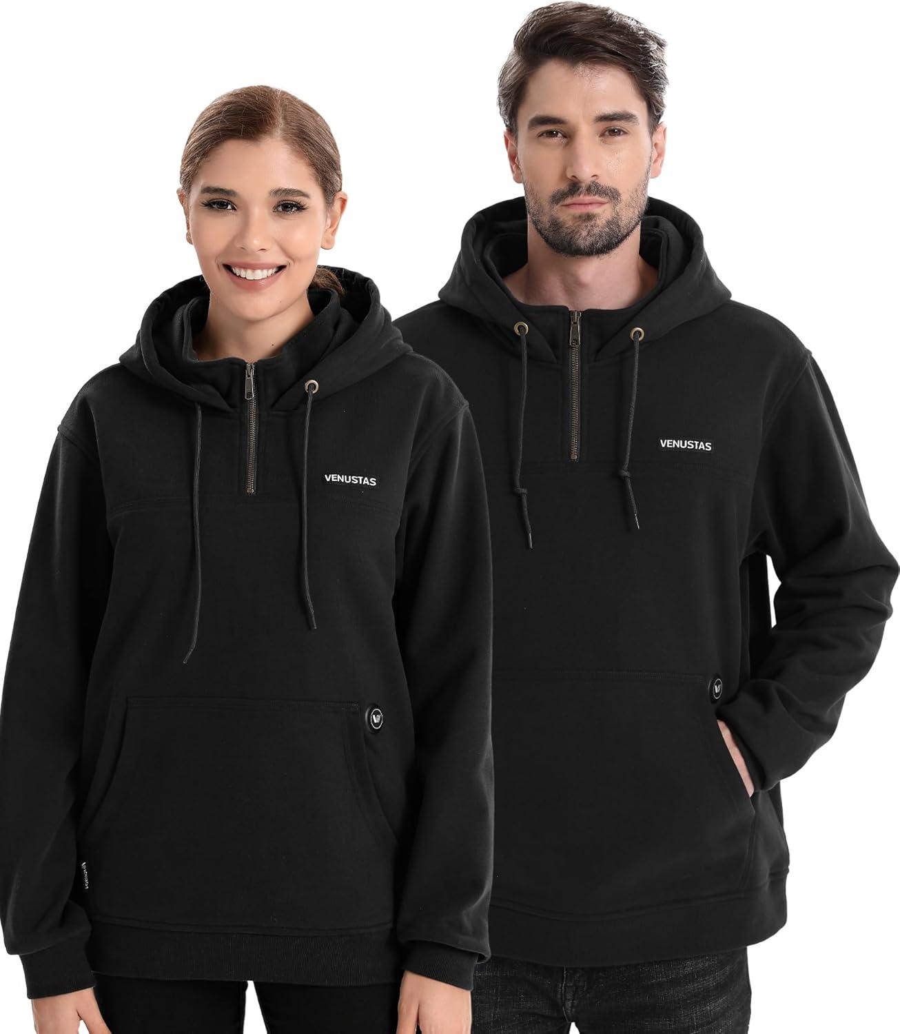 imageVenustas Unisex Heated Hoodie with Battery QuarterZip Pullover Sweatshirt with 6 Heating Zones for Men ampamp WomenBlack