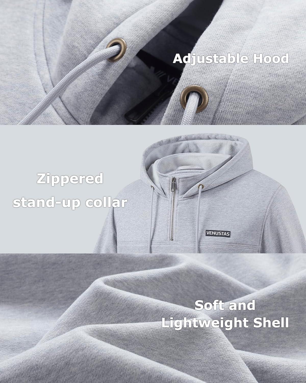 imageVenustas Unisex Heated Hoodie with Battery QuarterZip Pullover Sweatshirt with 6 Heating Zones for Men ampamp WomenHeather Gray