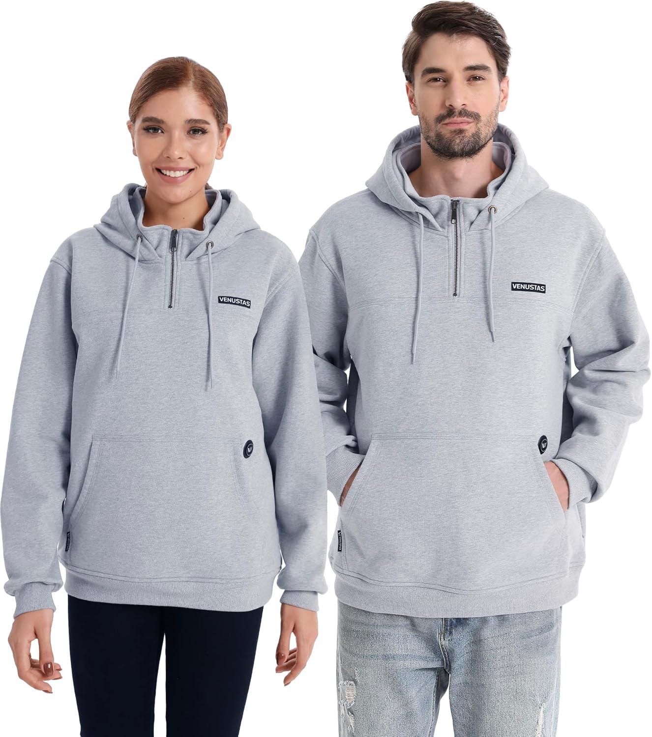 imageVenustas Unisex Heated Hoodie with Battery QuarterZip Pullover Sweatshirt with 6 Heating Zones for Men ampamp WomenHeather Gray