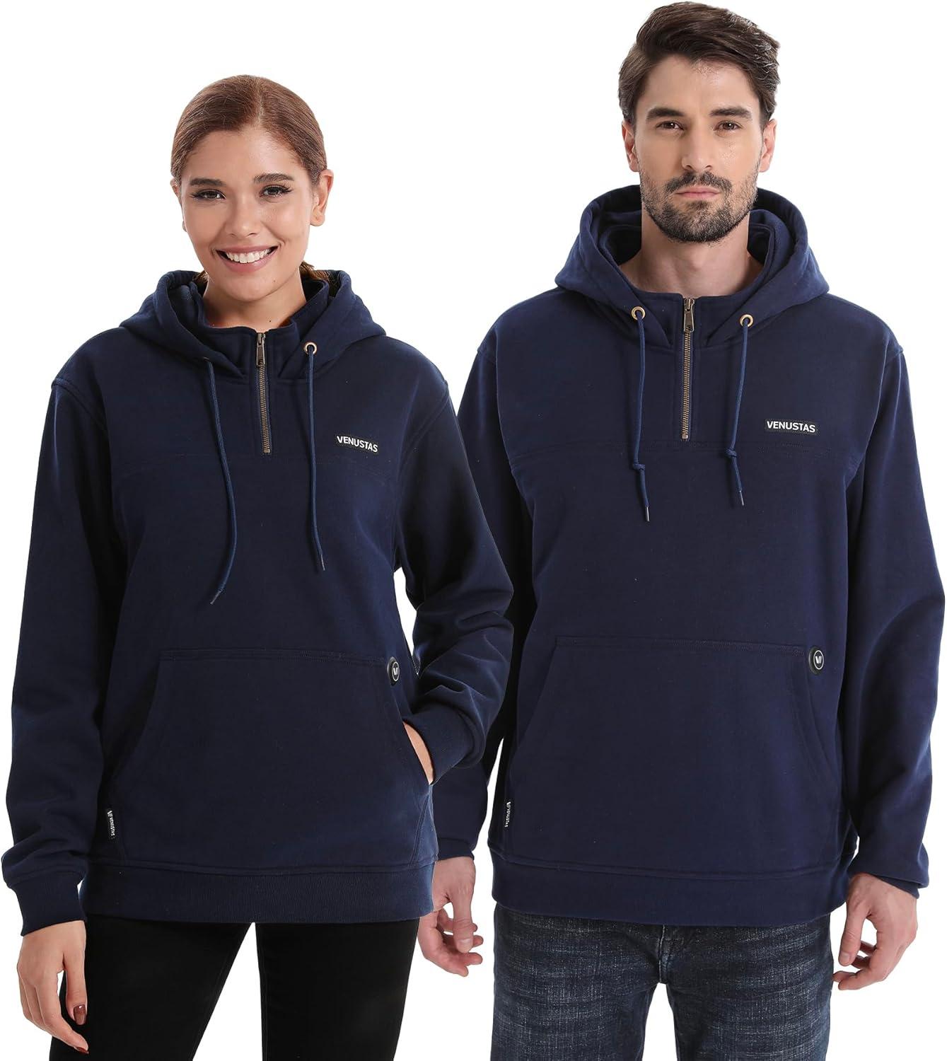 imageVenustas Unisex Heated Hoodie with Battery QuarterZip Pullover Sweatshirt with 6 Heating Zones for Men ampamp WomenNavy