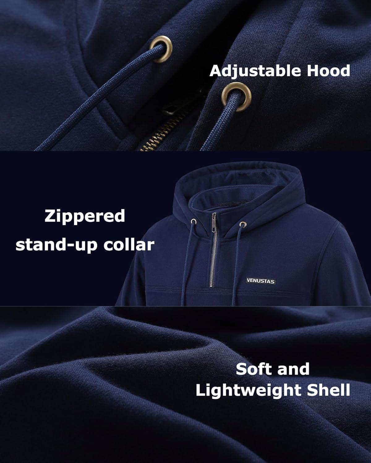imageVenustas Unisex Heated Hoodie with Battery QuarterZip Pullover Sweatshirt with 6 Heating Zones for Men ampamp WomenNavy
