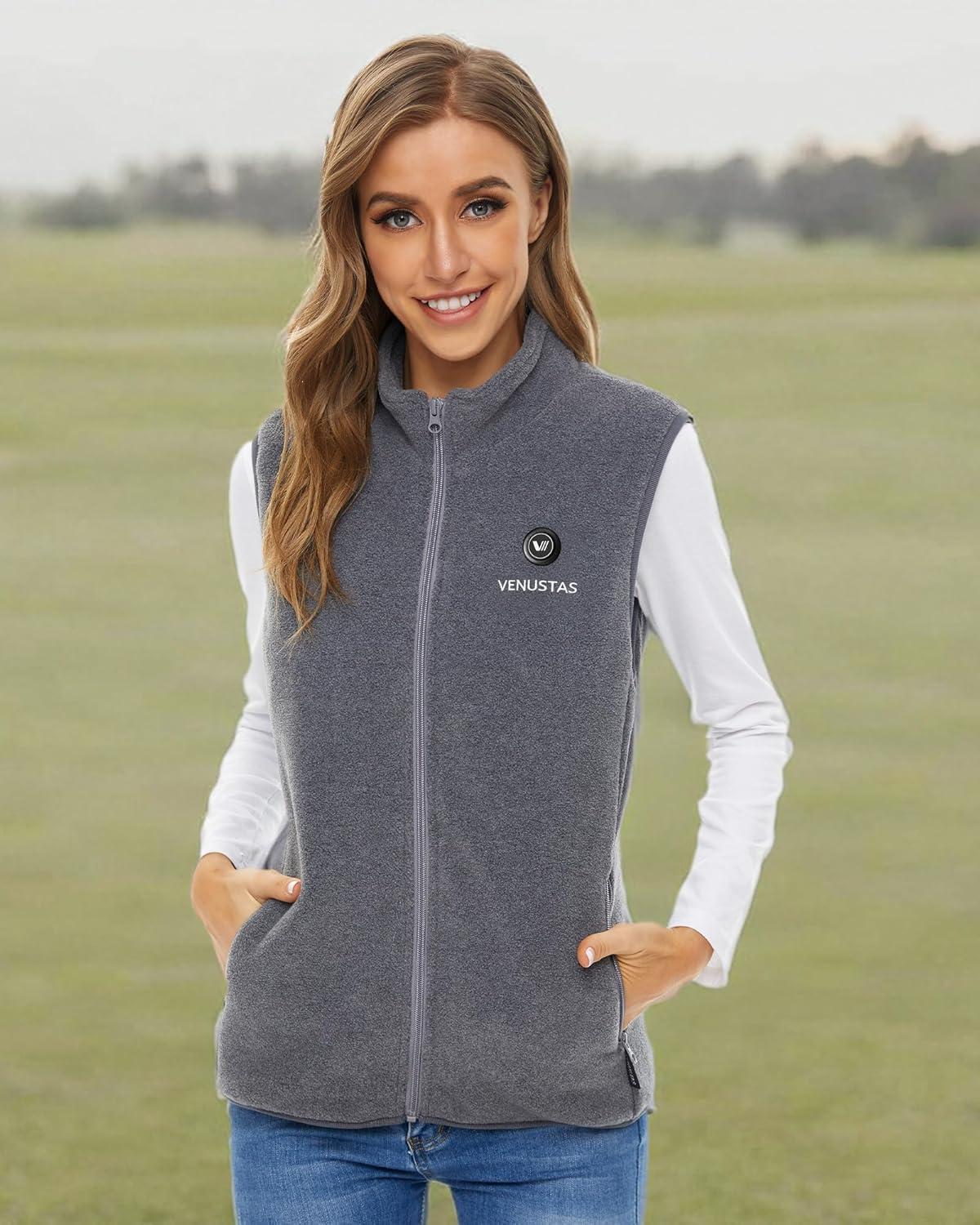 imageVenustas Womens Fleece Heated Vest with Battery Lightweight Electric Heated CoatGray