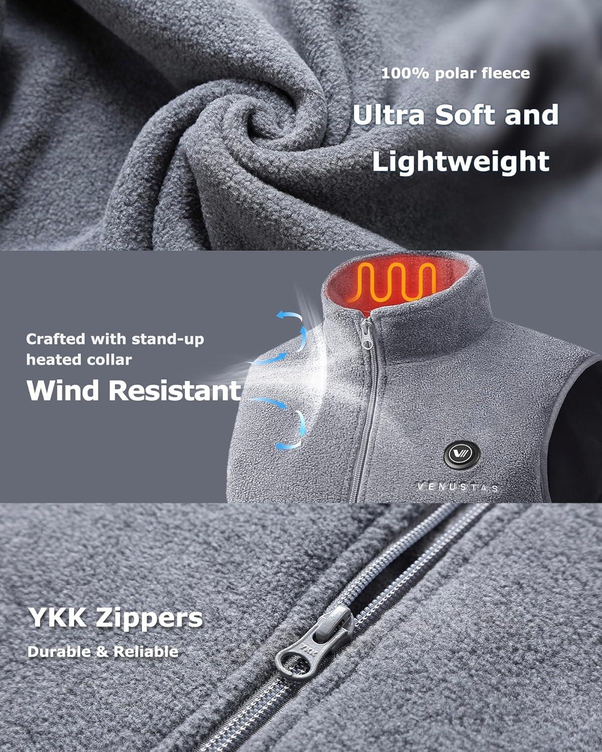 imageVenustas Womens Fleece Heated Vest with Battery Lightweight Electric Heated CoatGray
