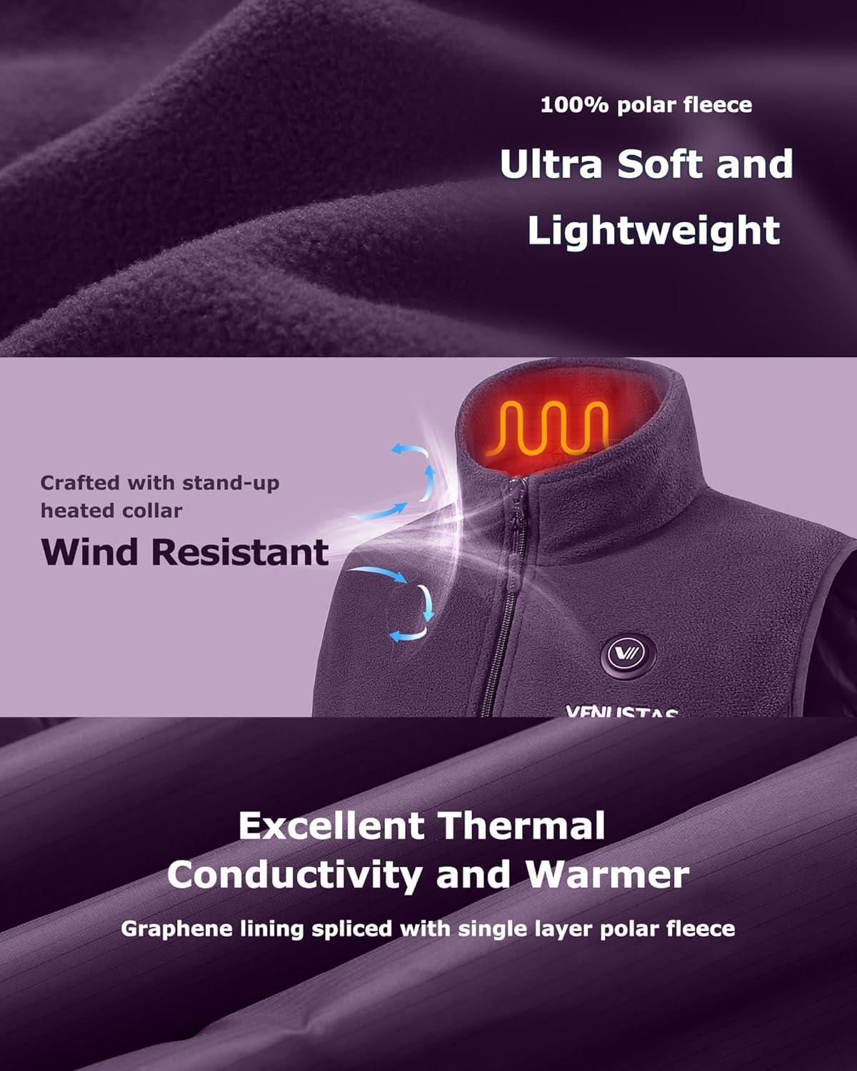 imageVenustas Womens Fleece Heated Vest with Battery Lightweight Electric Heated CoatPurple