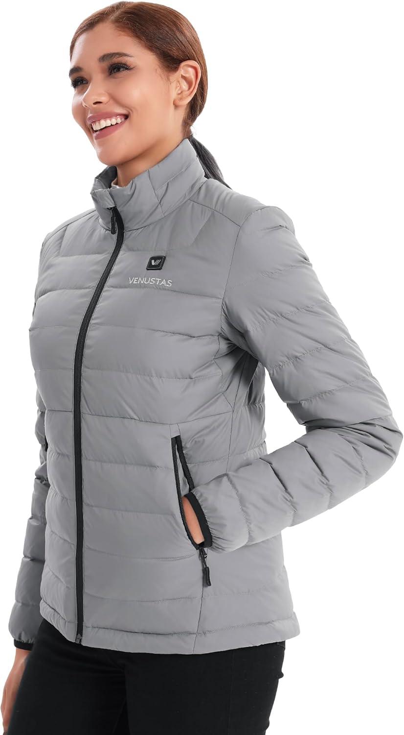 imageVenustas Womens Lightweight Heated Down Jacket with Battery Pack Recycled Electric Puffer Coat 90 Down Heated ClothingGray