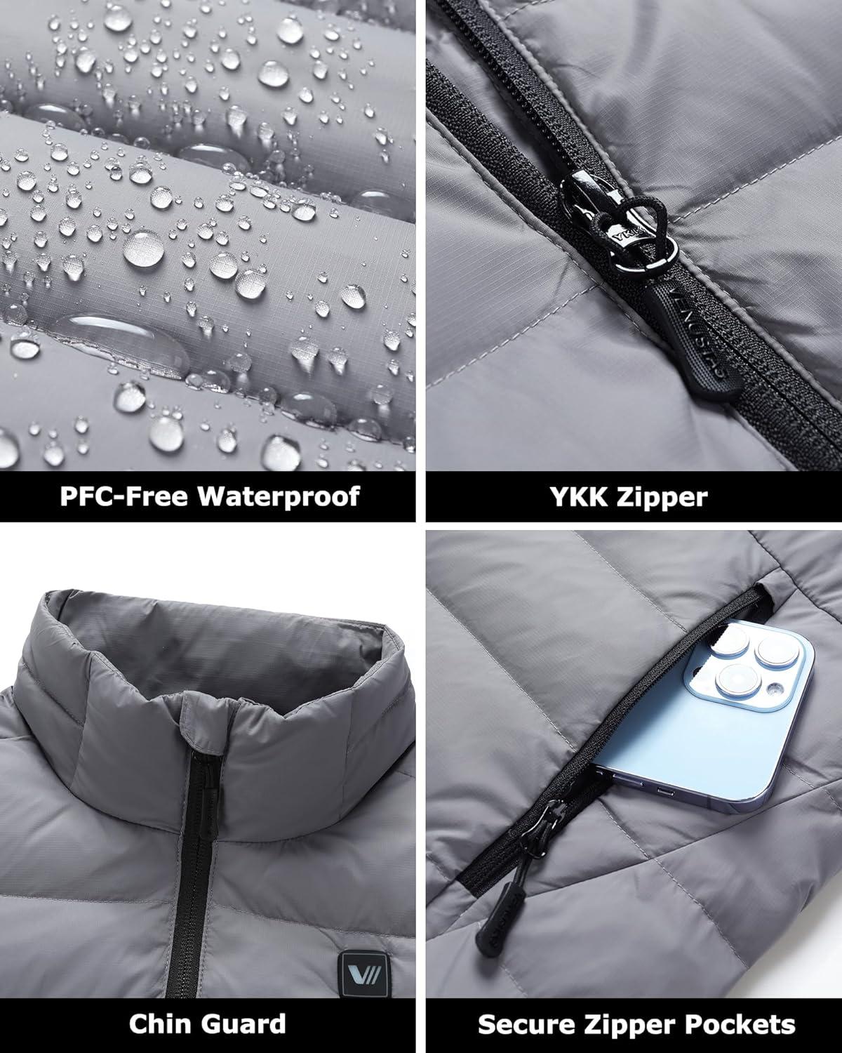 imageVenustas Womens Lightweight Heated Down Jacket with Battery Pack Recycled Electric Puffer Coat 90 Down Heated ClothingGray