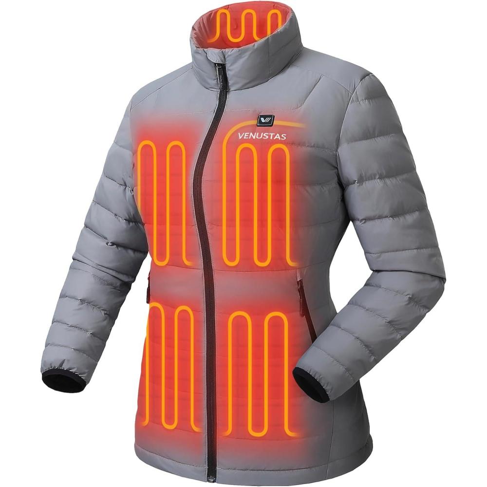 imageVenustas Womens Lightweight Heated Down Jacket with Battery Pack Recycled Electric Puffer Coat 90 Down Heated ClothingGray