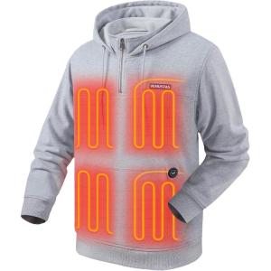 imageVenustas Unisex Heated Hoodie with Battery QuarterZip Pullover Sweatshirt with 6 Heating Zones for Men ampamp WomenHeather Gray
