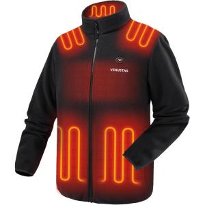 imageVenustas Mens Fleece Heated Jacket with Battery Pack Soft Lightweight Heated Coat for OutdoorBlack