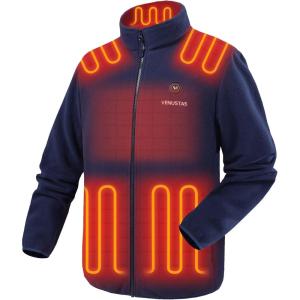 imageVenustas Mens Fleece Heated Jacket with Battery Pack Soft Lightweight Heated Coat for OutdoorNavy