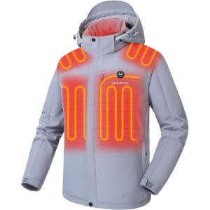 imageVenustas Mens Heated Jacket with Battery Pack Windproof Electric Insulated Heated Coat with Detachable HoodGray