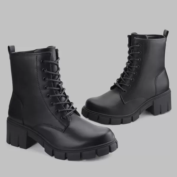 firelli Women Combat Boots Lace Up Ankle Calf Chunky Heel Booties