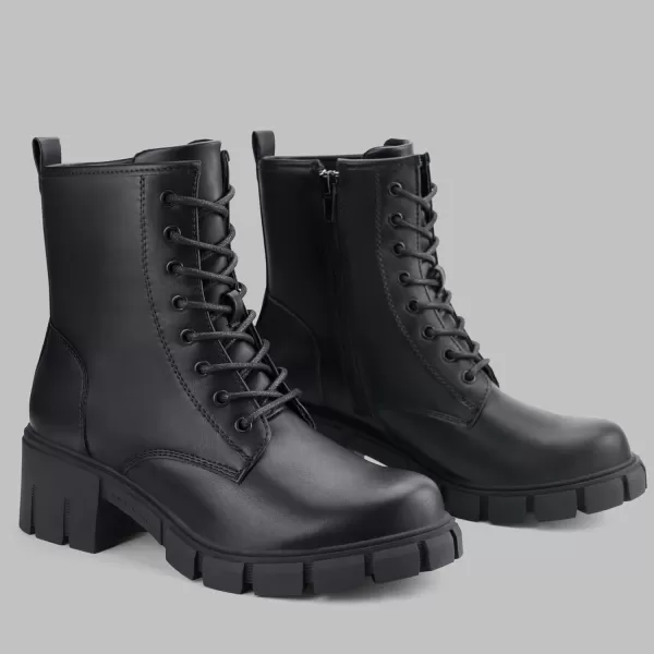 firelli Women Combat Boots Lace Up Ankle Calf Chunky Heel Booties