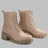 imagefirelli Women Combat Boots Lace Up Ankle Calf Chunky Heel BootiesBeige