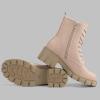 imagefirelli Women Combat Boots Lace Up Ankle Calf Chunky Heel BootiesBeige