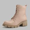 imagefirelli Women Combat Boots Lace Up Ankle Calf Chunky Heel BootiesBeige