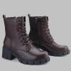 imagefirelli Women Combat Boots Lace Up Ankle Calf Chunky Heel BootiesBrown