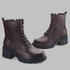 imagefirelli Women Combat Boots Lace Up Ankle Calf Chunky Heel BootiesBrown