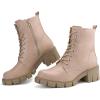 imagefirelli Women Combat Boots Lace Up Ankle Calf Chunky Heel BootiesBeige
