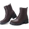 imagefirelli Women Combat Boots Lace Up Ankle Calf Chunky Heel BootiesBrown