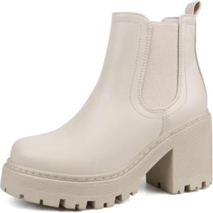 imagefirelli Women Fashion Chelsea Boots Platform Boots Classic Ankle BootiesBeige