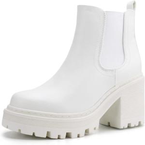 imagefirelli Women Fashion Chelsea Boots Platform Boots Classic Ankle BootiesWhite