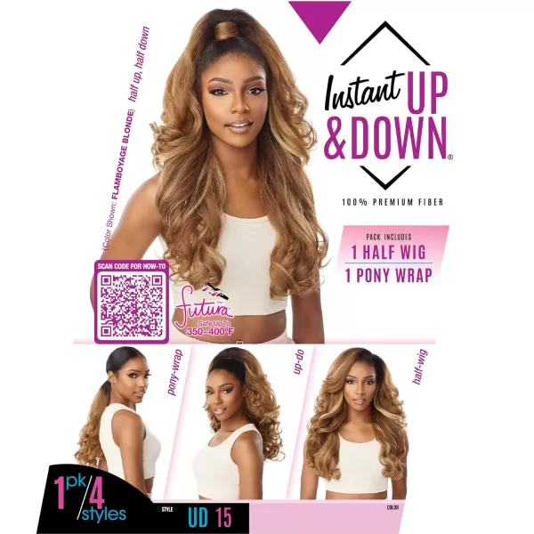 Sensationnel Instant UPDOWN halfwig Pony - Instant Weave Up and Down 4 style in 1 half wig and pony drawstring - INSTANT UD 15 