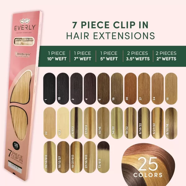 Clip in - 7 piece Remy human hair seamless silicone weft clip in with butterfly clipin technology - EVERLY 